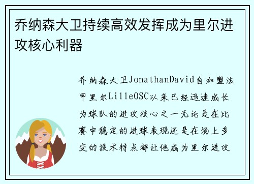 乔纳森大卫持续高效发挥成为里尔进攻核心利器