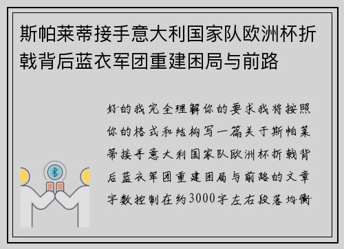 斯帕莱蒂接手意大利国家队欧洲杯折戟背后蓝衣军团重建困局与前路 斯帕莱蒂接手意大利国家队欧洲杯折戟背后蓝衣军团重建困局与前路